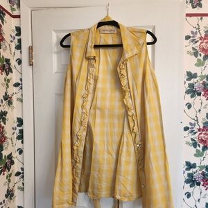 Yellow Plaid Ruffle-Trim Sleeveless Shirt